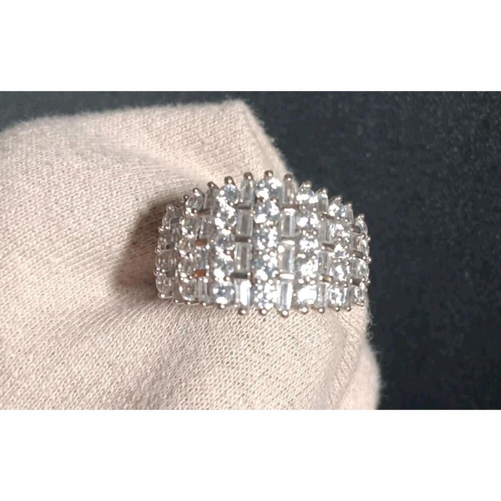 Sterling Silver 925 CZ FZN Baguette Cluster Statement Ring Womens Size Twelve 12